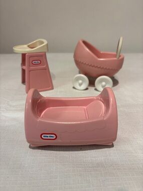 Vintage Little Tikes Dollhouse High Chair, Stroller & Bed